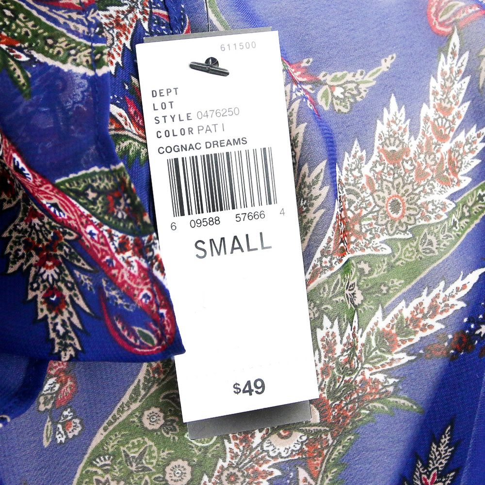 Alyx Women’s Navy Blue Leaf Print Blouse Long Sleeve Cami Style NWT - Picture 5 of 8